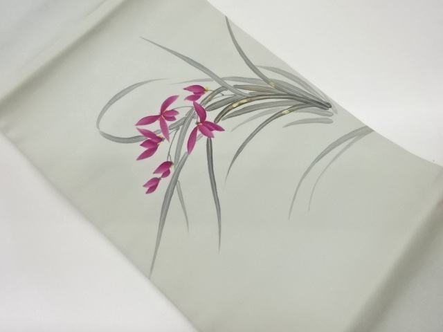 塩瀬金彩手描き花葉模様名古屋帯
